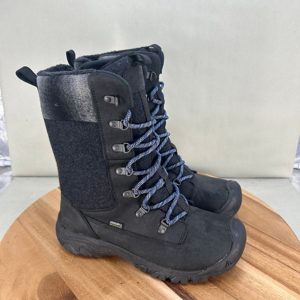 KEEN Greta High Polar Waterproof Winter Boots Black Wool Womens 8 1023608